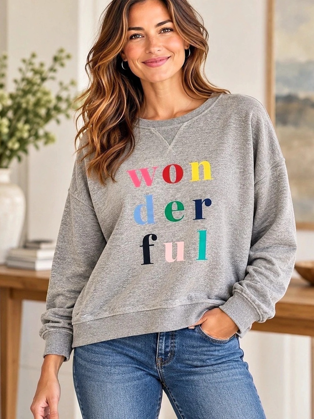 Boden Arabella Wonderful Graphic Sweatshirt Gray Multicolor Size L Whimsical
